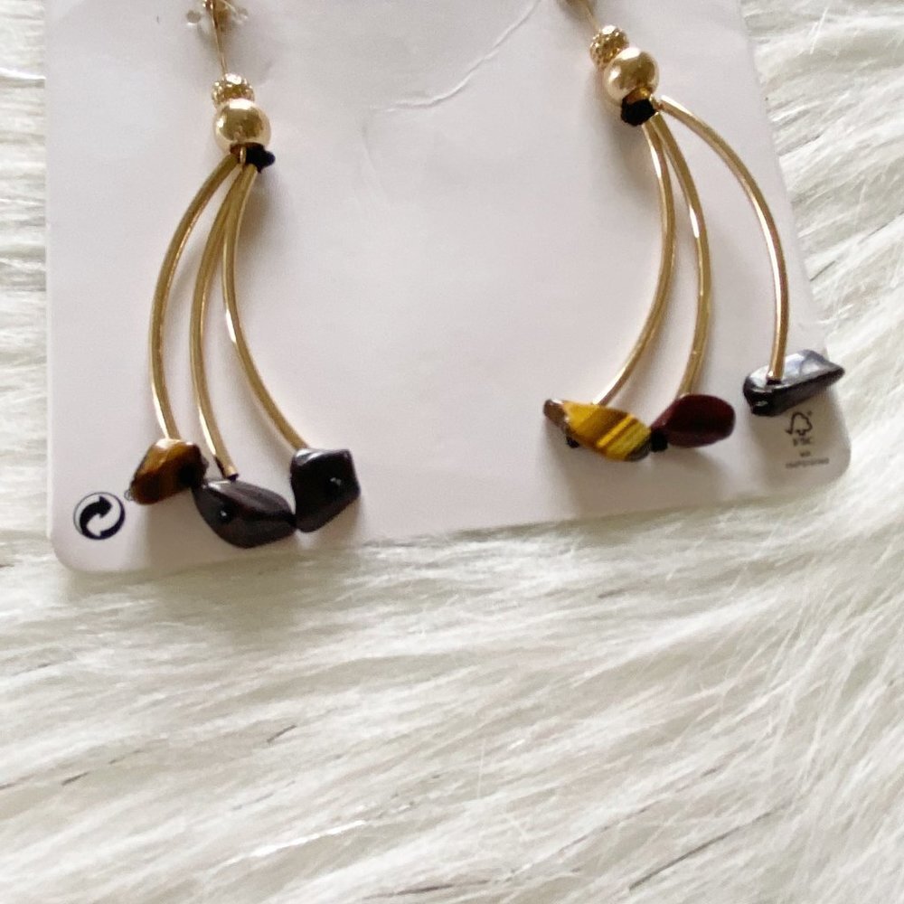 NEW Zara Gold Stone Drop Dangling Earrings - Picture 2 of 3